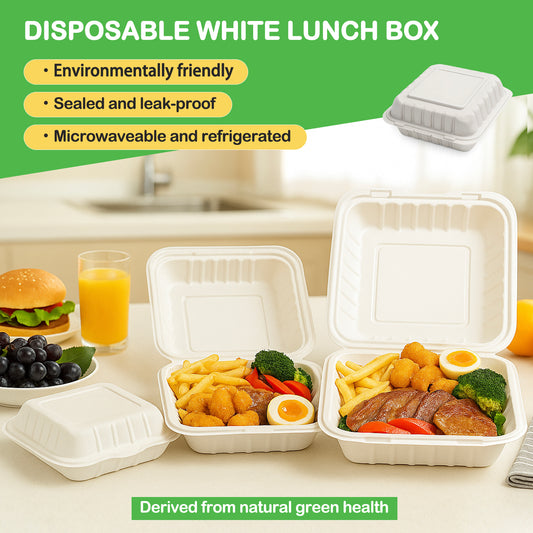 150 Pack Clamshell Take Out Food Containers - 8"x8" Heavy-Duty Quality to go food containers for Cake Slice, Dessert, Hamburger, Salad, Pastry, Fruits, Takeout Tray- Microwave & Freezer Safe