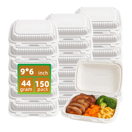 150 Pack Clamshell Take Out Food Containers, 9"x6"Disposable To Go Containers Microwave and Freezer Safe - Reusable & Disposable Heavy Duty Clamshell Takeout |To Go 1 Compartment Lunch Box