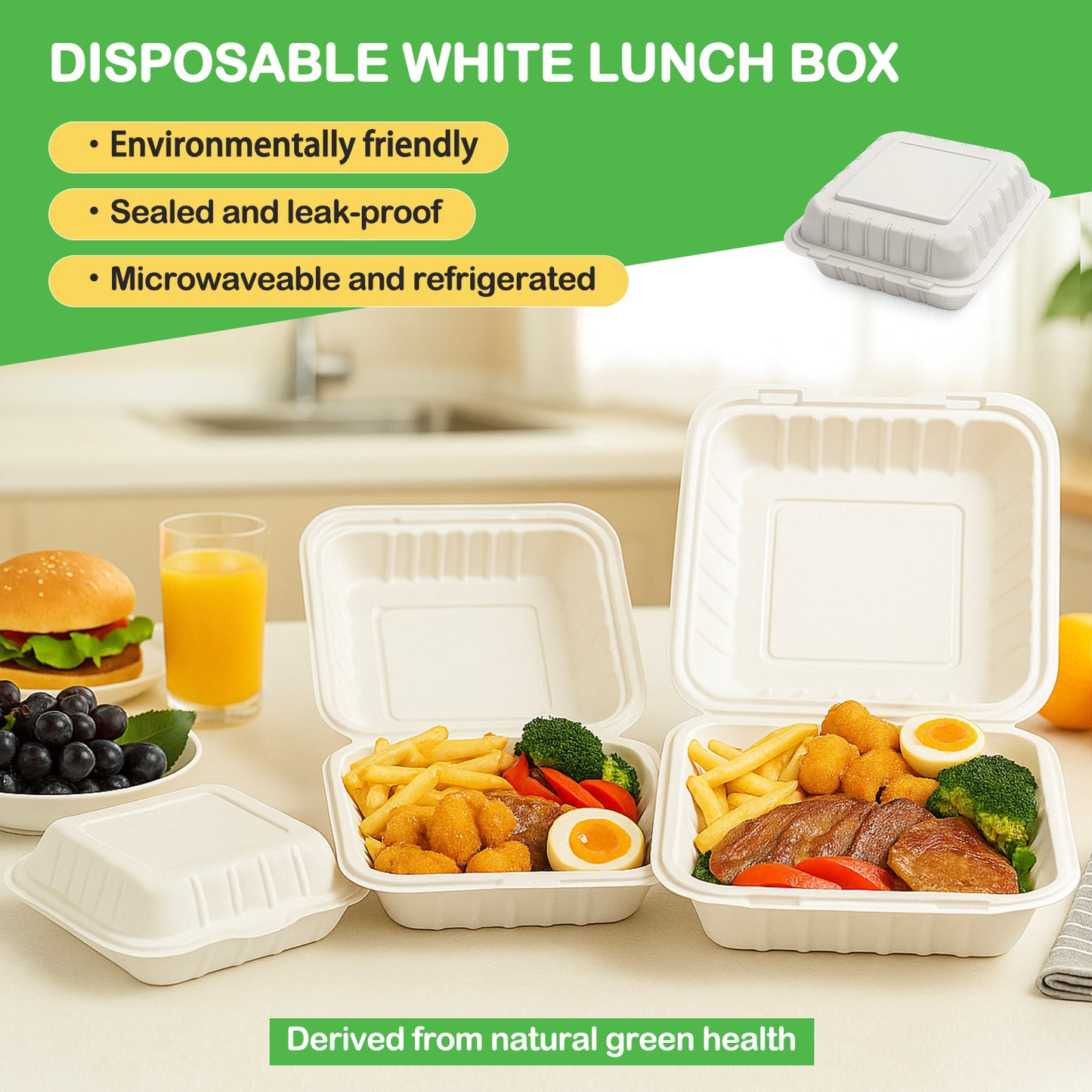 150 Pack Clamshell Take Out Food Containers - 8"x8" Heavy-Duty Quality to go food containers for Cake Slice, Dessert, Hamburger, Salad, Pastry, Fruits, Takeout Tray- Microwave & Freezer Safe