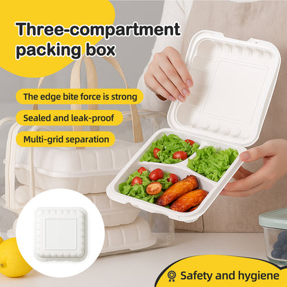 150 Pack Clamshell Take Out Food Containers, 9"x9"Disposable To Go Containers Microwave and Freezer Safe - Reusable & Disposable Heavy Duty Clamshell Takeout |To Go 3 Compartment Lunch Box