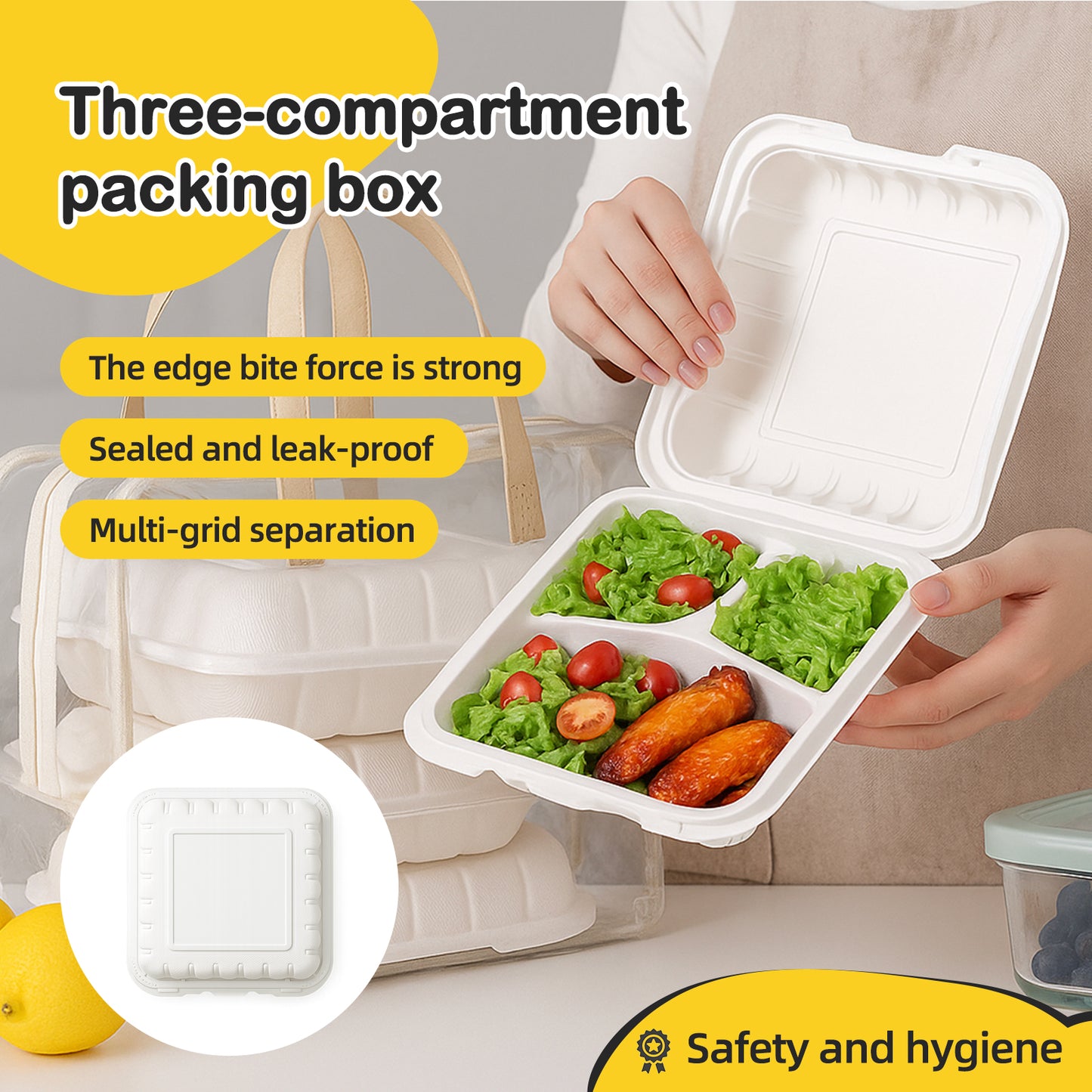 150 Pack Clamshell Take Out Food Containers - 8"x8" Heavy-Duty Quality to go food containers for Cake Slice, Dessert, Hamburger, Salad, Pastry, Fruits, Takeout Tray- Microwave & Freezer Safe
