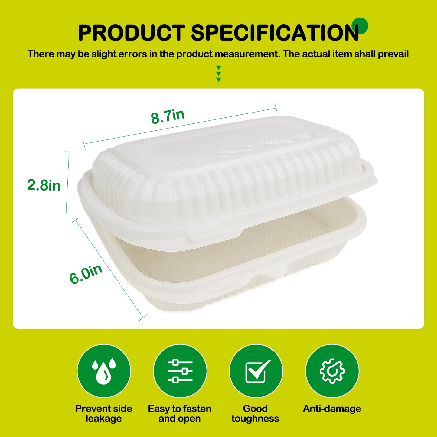 150 Pack Clamshell Take Out Food Containers, 9"x6"Disposable To Go Containers Microwave and Freezer Safe - Reusable & Disposable Heavy Duty Clamshell Takeout |To Go 1 Compartment Lunch Box