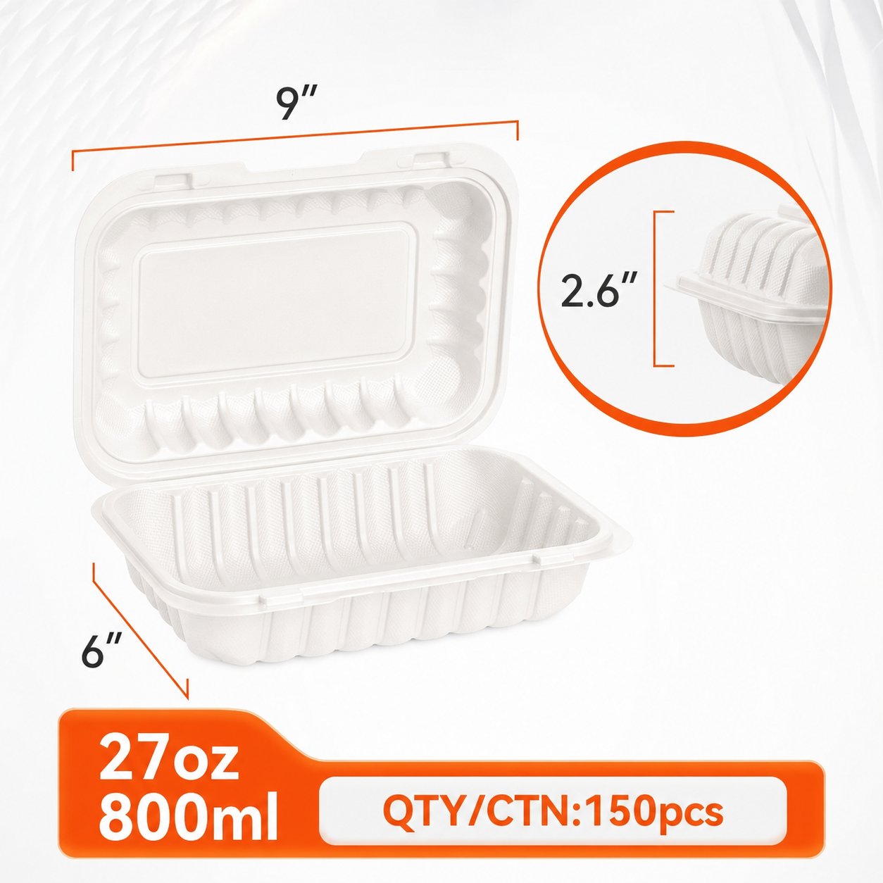 9" x 6" Clamshell Take-Out Containers — 150 Pack