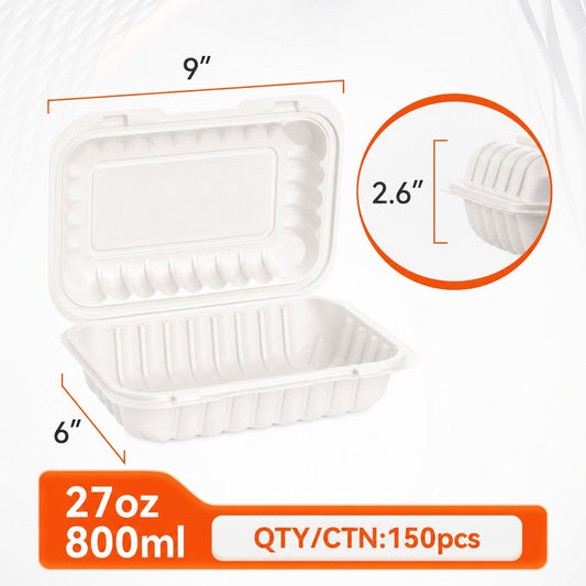9" x 6" Clamshell Take-Out Containers — 150 Pack