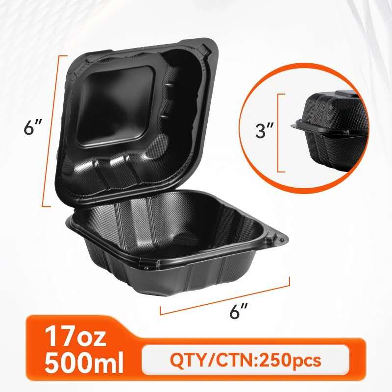 6" x 6" Black Clamshell Take-Out Containers — 250 Pack