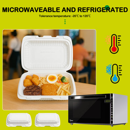 150 Pack Clamshell Take Out Food Containers, 9"x6"Disposable To Go Containers Microwave and Freezer Safe - Reusable & Disposable Heavy Duty Clamshell Takeout |To Go 1 Compartment Lunch Box