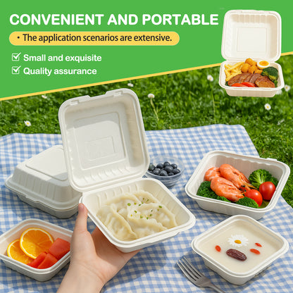 150 Pack Clamshell Take Out Food Containers - 8"x8" Heavy-Duty Quality to go food containers for Cake Slice, Dessert, Hamburger, Salad, Pastry, Fruits, Takeout Tray- Microwave & Freezer Safe