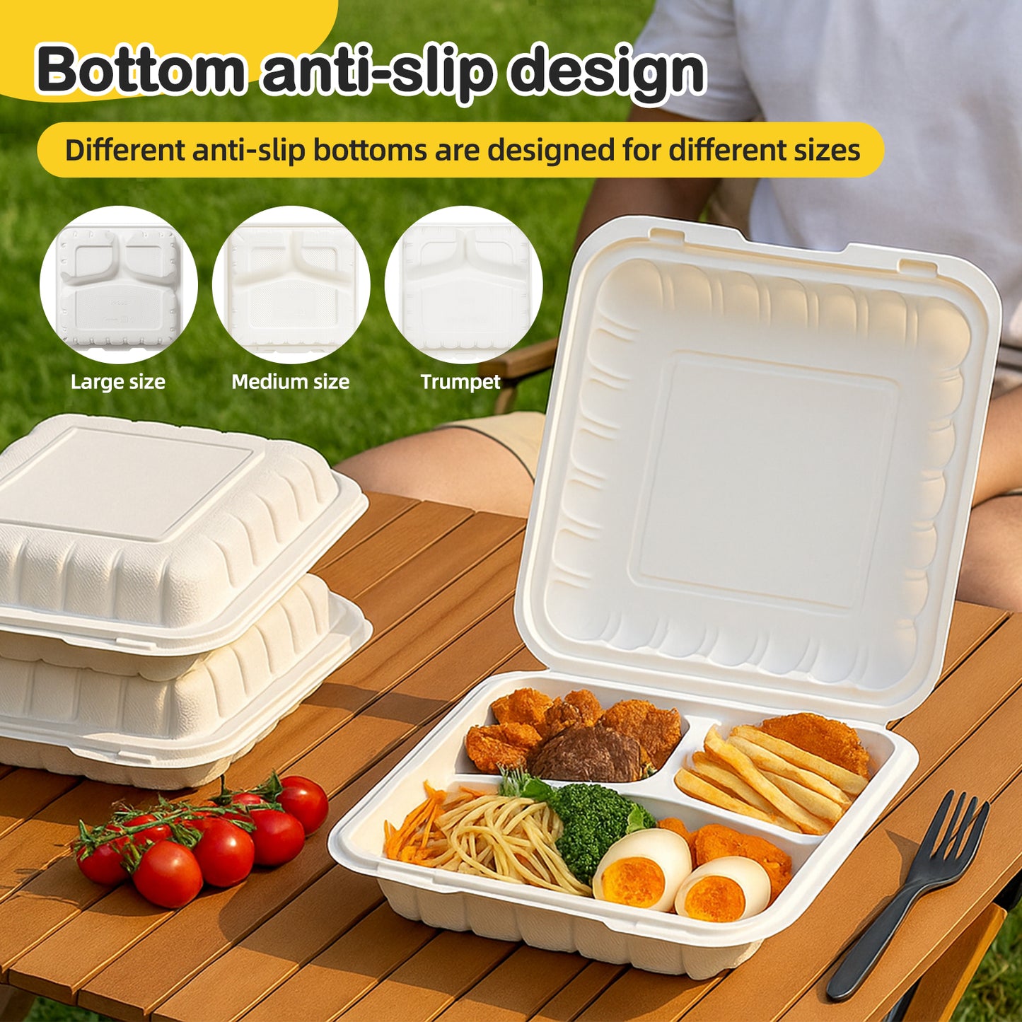 150 Pack Clamshell Take Out Food Containers, 9"x9"Disposable To Go Containers Microwave and Freezer Safe - Reusable & Disposable Heavy Duty Clamshell Takeout |To Go 3 Compartment Lunch Box